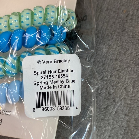 🎉HOST PICK🎉💙💚VERA BRADLEY💙💚Spring Medley Blue Set of 4 Spiral Hair Elastics/NWT - Picture 5 of 5